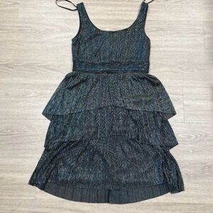 Maggy London Blue Ruffled Tiered Sundress 10 JEX